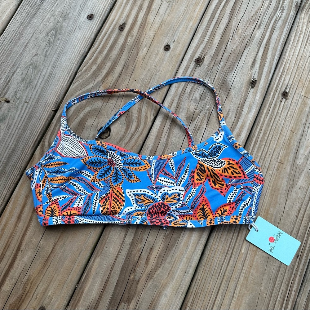 NWT Marine Layer Blue Tropical Print Crossback Tie Bikini Top Size XS